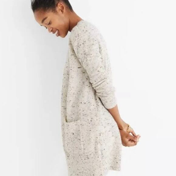 Madewell Women's Donegal Kent Open Cardigan Sweater Flecked Knit Gray Cream S - Picture 7 of 13